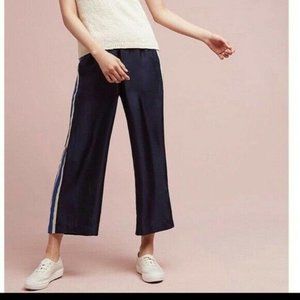 Anthropologie Elevenses Blue Stripe Silk Crop Pant